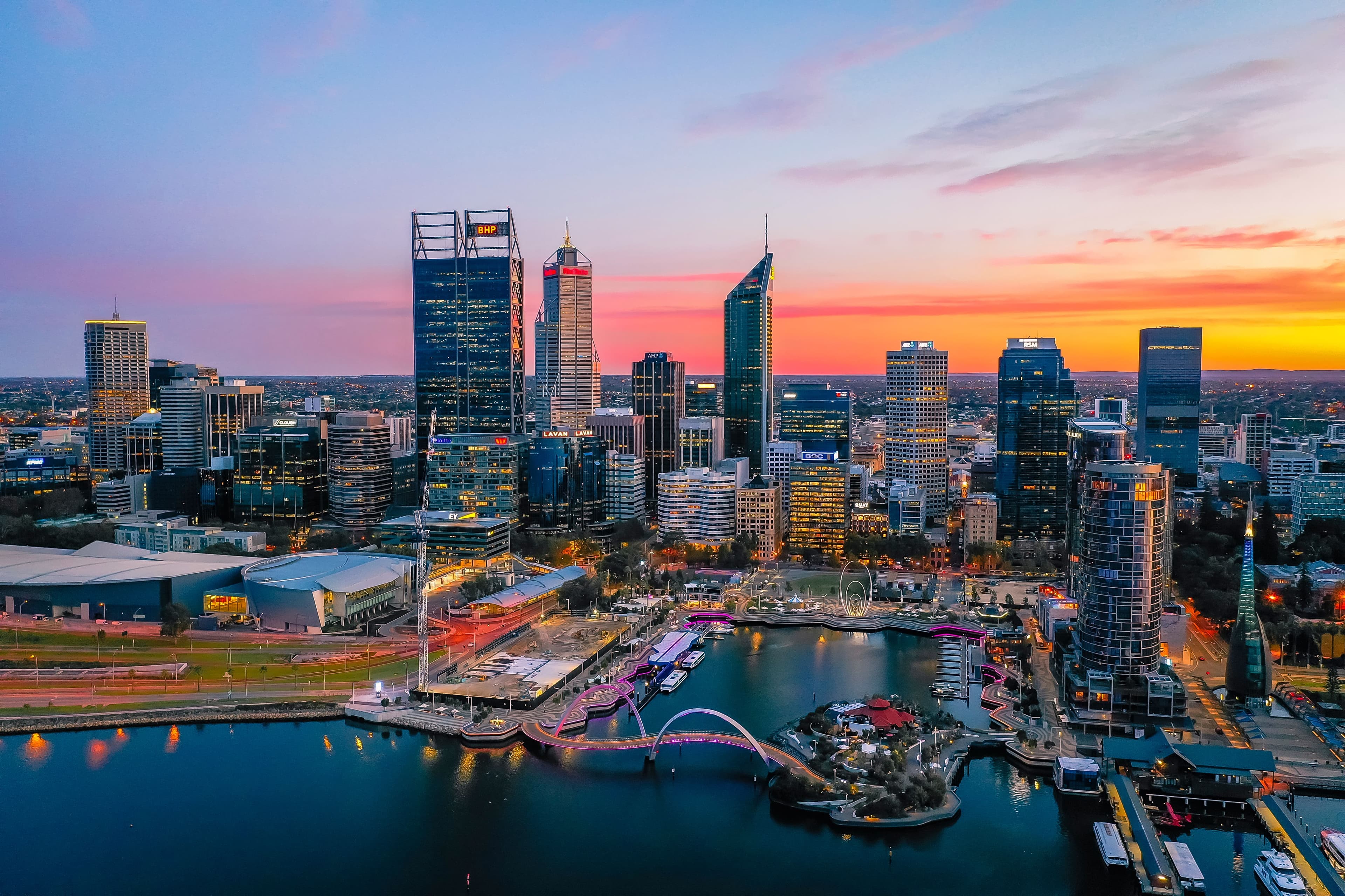 Sunset over Perth City with Star RV